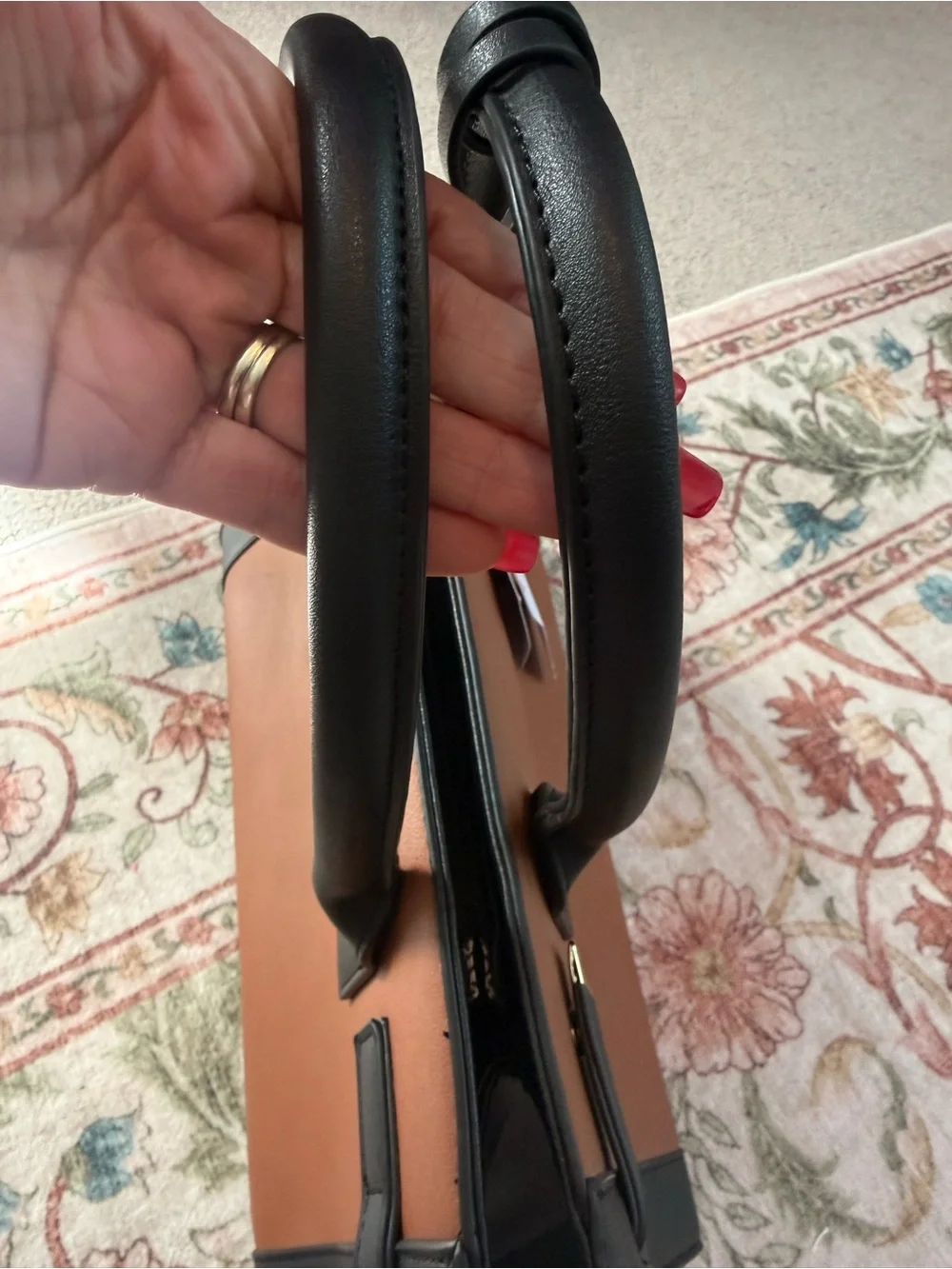 JustFab Tan and Black Structured Satchel with Gold Accent